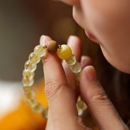 招財天然金發晶蜜蠟手串 未時老山檀琥珀黃水晶手鏈男女精致禮物
