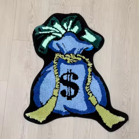 Blue Money Bag Tufted Rug Bedroom Aesthetics Rug Minimalist Tufted Rug Housewarming Gift Handmade Be