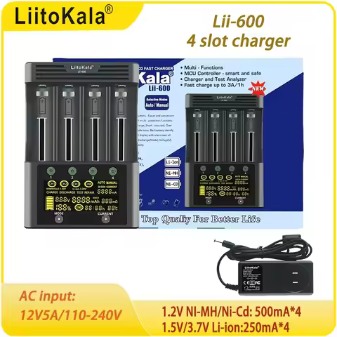 1-5PCS LiitoKala 3.7V Lii-600 LCD 4-slot battery charger 1.2V compatible with 18650 26650 21700 2670