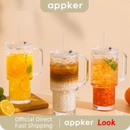 1/2PCS,26oz Water Ripple Glass Tumbler with Handle & Lid, Reusable Iced Coffee Cups with Straws, Gla