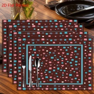 4PCS 2D Flat Printed Brown square - dotted Table Mats, Linen Placemats, Heat-resistant Kitchen Table
