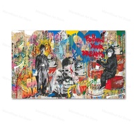 ภาพพิมพ์ Banksy กราฟฟิตีป๊อปอาร์ตผู้ชายและผู้หญิง โปสเตอร์ผ้าแคนวาส งานศิลปะตกแต่งผนังสำหรับห้องนั่ง