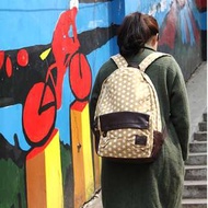 日本 Bisque 黃白波點帆布 復古 背囊
