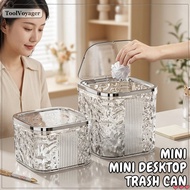 Mini Desktop Trash Bin Tong Sampah Bertutup Press Top Plastic Ripple Office Tabletop Dustbin
