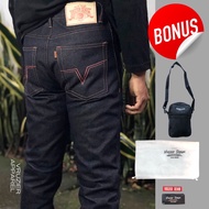 Vruzier - Men's Raw Denim Jeans 16oz stiff SELVEDGE ACCENT - Bonus Bag - Slimstraight Seluar Jeans L