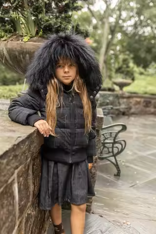 AP 2026AW Black plaid coats filled white duck down children coats 100% waterproof Functional fabric