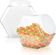 129oz Plastic Candy Jars, 2 Packs Hexagon Cookie jars with Snap-On Lid, Clear Candy Containers for K