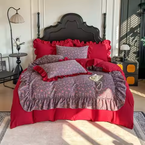 Imitation cotton wrinkled yarn double-layer yarn kapok washable festive romantic big red sheet bed s