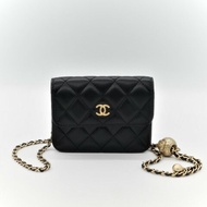 Chanel 香奈兒 黑色羊皮 金球 鏈條 腰包