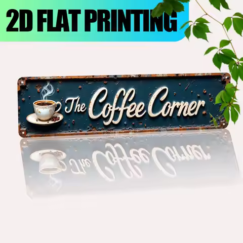 2D Flat, Vintage Coffee Shop Wall Sign - Aluminum Metal Cafe Corner Store Plaque Suitable for Office