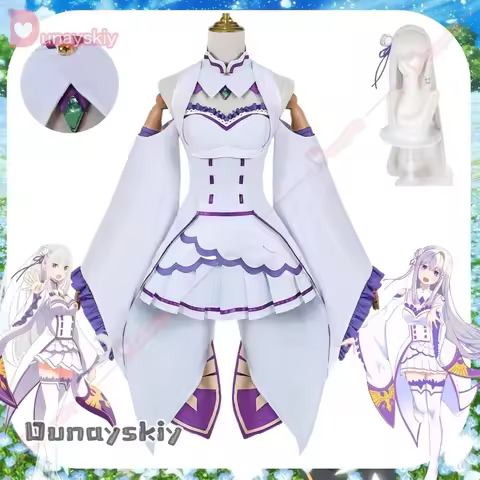 Anime Re Zero Kara Hajimeru Isekai Seikatsu Emilia Cosplay Costumes Women Dress With Headdress For H