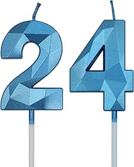 24th & 42nd Birthday Candles for Cake, Blue Number 24 42 3D Diamond Shaped Candle Birthday Decoratio