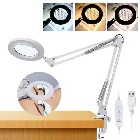 Foldable 5X 8X Illuminated Magnifier USB 3 Colors LED Magnifying Glass for Soldering Iron Repair/Tab