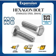 M6 M8 Hex Bolt 304 Stainless Steel DIN933 Screw Skru Spanner Hexagon Head DIY