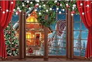 Leowefowa Winter Christmas Backdrop Rustic Wooden Window Xmas Tree Wreath Decors Photography Background Kids Adults Family Portrait Party Holiday New Year Christmas Eve Photo Studio Props 8x6.5ft
