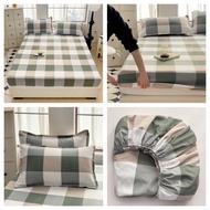 【HOT Cadar】High quality plaid series mattress cover Fitted Bedsheet Single Super Single Queen King Size Skin Friendly Cotton Mattress Dust Cover