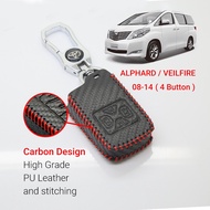 。 1PC Toyota Alphard/Vellfire/Estima 08-14 Key Pouch Leather Smart Remote Cover Accessories Sarung Kunci Kereta Akseso