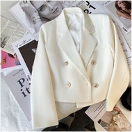Short suit outer women spring autumn new soft breathable double-breasted suit jacket temperament casual all-matching cropped blazer woman