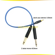 Jack Audio Mini Stereo 3.5mm to 2 Akai Mono 6.5mm Panjang 50cm Cable Spliter Aux 2-1 Hp Mixer