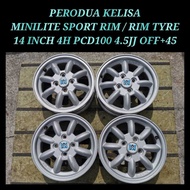Minilite Sport Rim / Rim Tyre Perodua Kelisa 14 Inch 4H PCD100 4.5JJ Off+45 Sport Rim / Rim Tyre / T