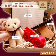 Gift Set NOTEBOOK + PEN + BEAR + FLOWERS - gifts for colleagues, girlfriends, boyfriends, lovers - B