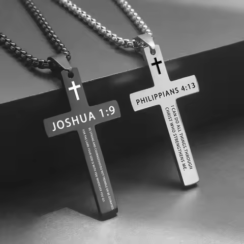 1PC Collar Hombre Stainless Steel Bible Verse Male Necklace for Man Jesus Cross Necklace Man Accesso