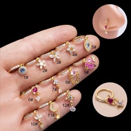 1Piece Butterfly Eye Dangling Nose Rings Colorful Zircon Heart Flower Pendant Hoop Nose Ring For Women Body Piercing Jewelry