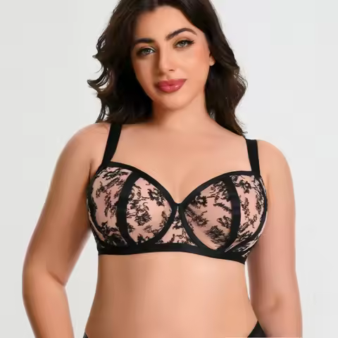 Plus Size Bra Set Minimizer Anti-Sagging Underwire Push Up Cup Mesh Breathable D E F G H I J K 75 80