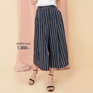 Jousse pants กางเกงขาบานขอบเอวยางยืด ลายริ้วสีขาวกรมท่า ฟรีไซส์สม็อคหลังเอว กางเกง กางเกงขาสั้น ผญ กางเกงขาสั้น (JXJ2NV)