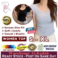 Pakaian Perempuan Korean Fashion Woman Short Sleeve T-shirt Lady Slim Fit Top U Neck Shirt 800594