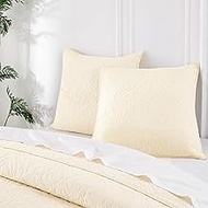 Querencia Set of 2 100% Cotton 26X26 Pillow Covers - Cream Euro Pillow Shams, Quilted Euro Sham Cove