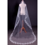 White Wedding Women Bridal Veil Hem 2m 3m 5m Ladies One Layer Long Lace Veil Nikah Tunang Pengantin