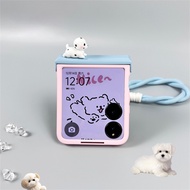 Cute Korean Dalmatian Color Block Pink Sky Blue Case with Portable Rope for Xiaomi MixFlip Mixflip H