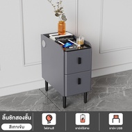 NexCub โต๊ะข้างเตียงอัจฉริยะ โต๊ะข้างเตียง รุ่น: Smart S06 ชาร์จไร้สาย+USB+ลำโพง+กุญแจรหัส หนังพรีเม