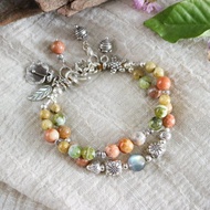 手工珊瑚化石 金髮晶 葡萄石泰銀手鍊 泰國設計 多寶水晶女性飾品