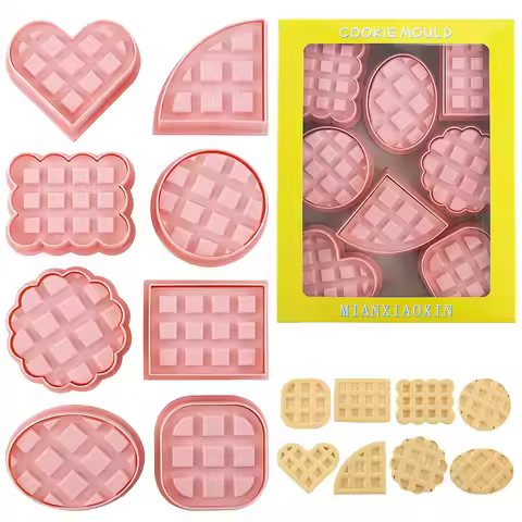 8 Piece Cute Classic Biscuit Cookie Cutters Waffles,Circle,Quares Shape Cookie Molds Cartoon Fun Bis