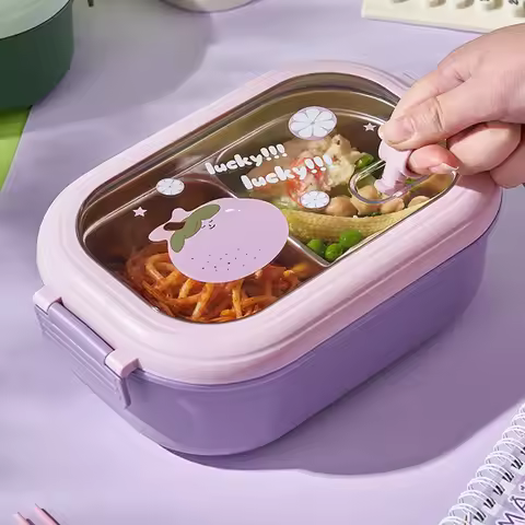 Lunch Box Portable Leakproof Divided Stainless Steel Thermal Lunch Box for Students School Office In