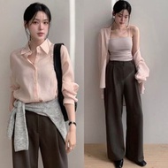 韓國牌子 cherrykoko 氣質溫柔顯白粉橙色長袖寬鬆恤衫 長袖衫 襯衫 上衣 斷貨款 salmon pink orange color shirt blouse top 返工OL必備