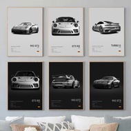 Black and White Luxury Sports Car Poster Wall Painting 911 GT3 RS Canvas Painting Garage Decoration 