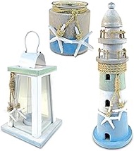 CoTa Global Ocean Breeze Nautical Collection - Pillar Candle Holder, Lighthouse, and Lantern, Decora