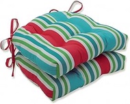Pillow Perfect Outdoor/Indoor Aruba Stripe Turquoise/Coral Chair Pads, 15.5" x 16", Green 2 Count