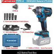 Kamolee 1200Nm Brushless Impact Wrench 2 Batteries DTW500 Electric Wrench