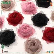 TEALY Fabric Applique, Rose Shape Fabric Art Retro Fabric Gauze Patch, Trendy Headwear Hair Accessories Materials