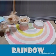 Pet Placemat Cat Dog Rainbow Placemat Bowl Mat Creative Rainbow Cartoon Pattern Waterproof Ceramic B