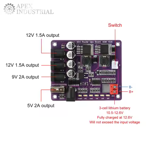 Mini Router UPS Uninterruptible Power Supply Board 40W 5V 9V 12V 4 Channel Battery Charging Board Ba