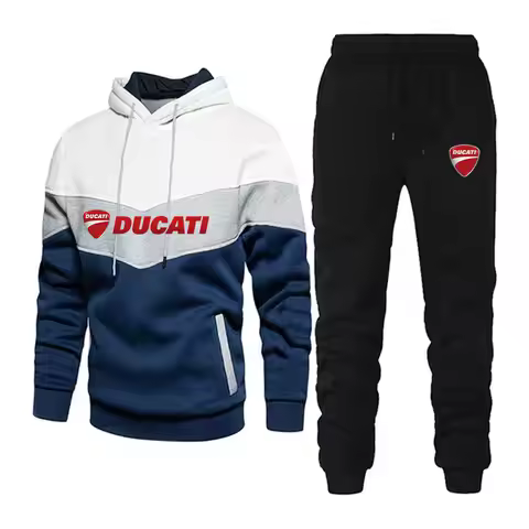 Men's sets Spring fashionable patchwork sportswear hooded jacket motorcycle Ducati print outdoor cas