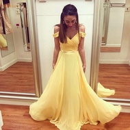 Light Yellow Prom Dresses Long Spaghetti Pleats A Line Chiffon Wedding Guest Evening Gowns Graduation Dress