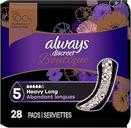 Always Discreet Boutique Incontinence Pads, Size 5, Heavy Absorption, Long, 28 Pads