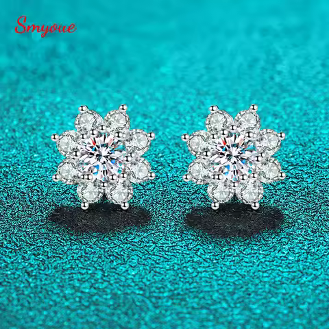 Smyoue 0.3-0.5CT White Gold Certified Moissanite Earring Studs for Women Sparkling Simulated Diamond