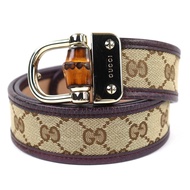 全新 △ GUCCI 214351 竹紋皮革 GG 帆布腰帶 米ブラウン85 34 義大利製造 男女通用